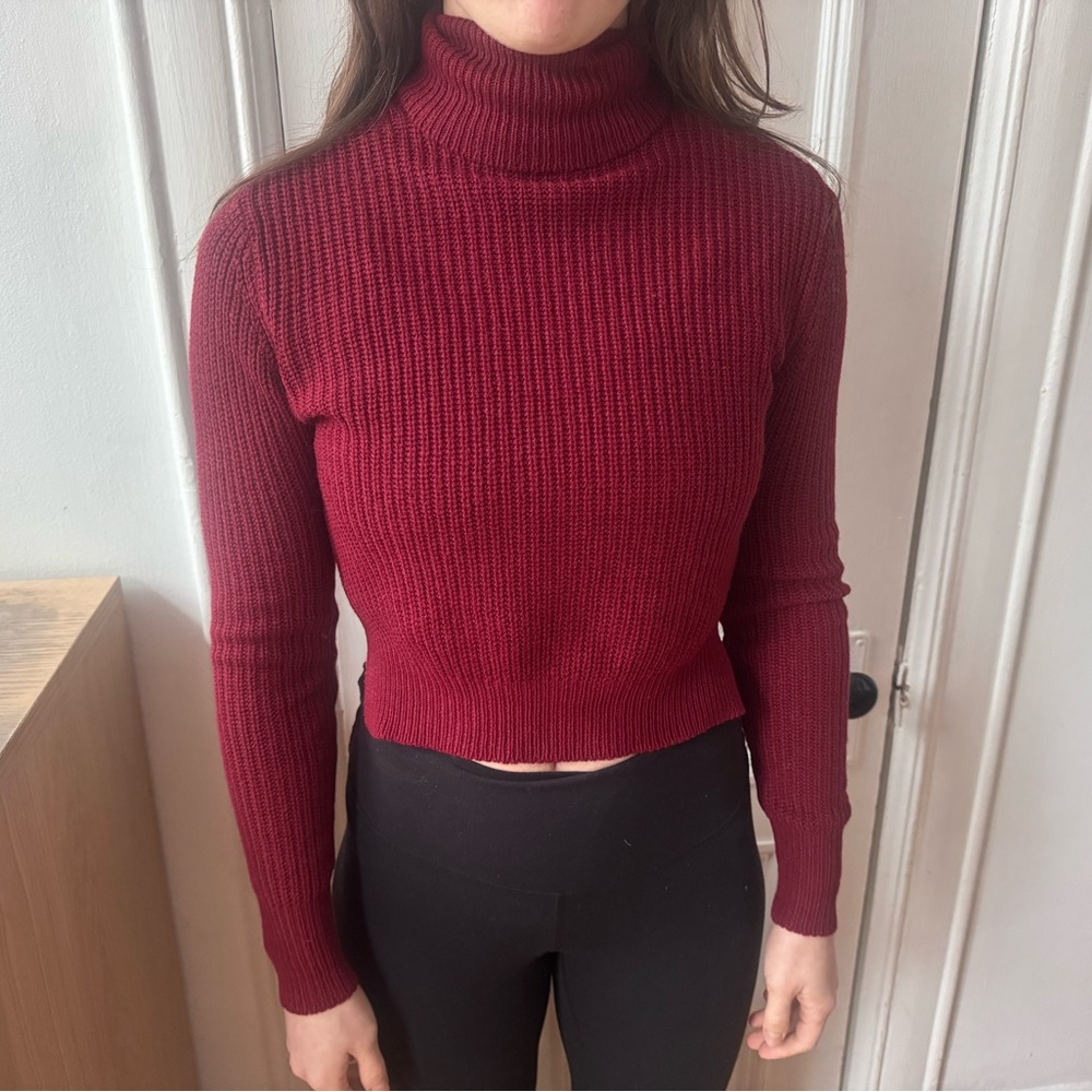 UK2LA Ribbed Burgundy Cropped Turtleneck Sweater